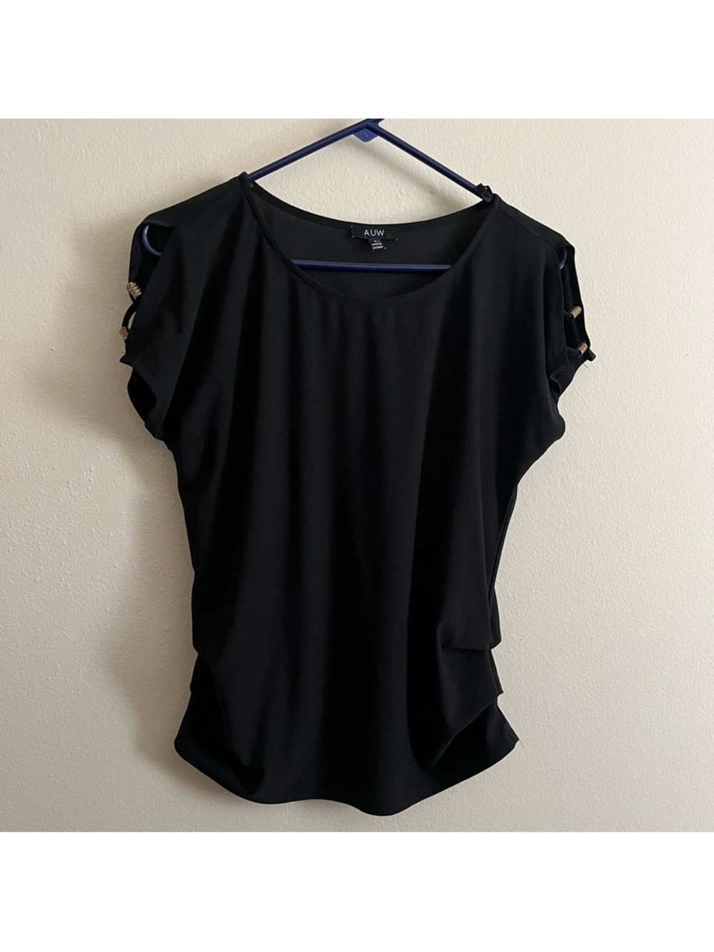 AUW Black Cold-Shoulder Muscle Tee with Ladder Sleeve Detail